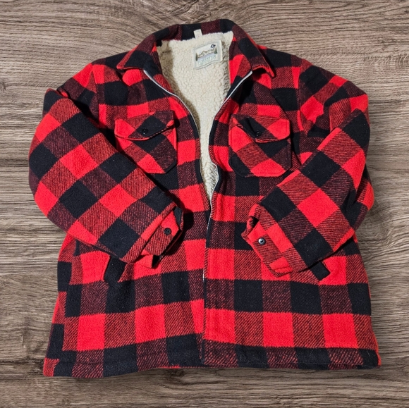 VTG/70s Forester Sherpa-Lined Buffalo Red Zip Mackinaw Jacket XL WoolRich Style